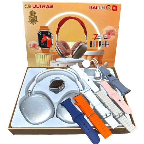 CROWN C6 Ultra 2 Smart Watch Combo | 2.20” AMOLED Display | Health & Fitness Tracker | Heart Rate, SpO2, BP & Sleep Monitoring | Sports Modes | Waterproof | Wireless Headphones + Extra Straps | iOS & Android Compatible