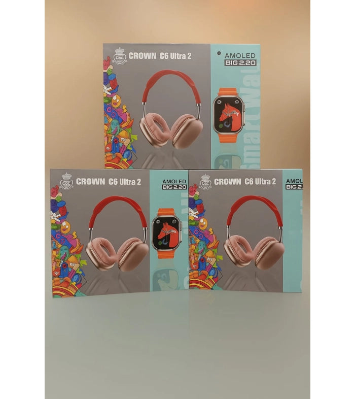 CROWN C6 Ultra 2 Smart Watch Combo | 2.20” AMOLED Display | Health & Fitness Tracker | Heart Rate, SpO2, BP & Sleep Monitoring | Sports Modes | Waterproof | Wireless Headphones + Extra Straps | iOS & Android Compatible