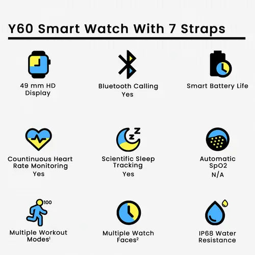 Y60 Ultra Smart Watch - 7-in-1 Straps, BT Calling, Wireless Charging